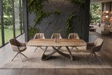 Dining table INFINITY 180-220-260cm boat-shaped extendable spanish onyx ceramic rust brown