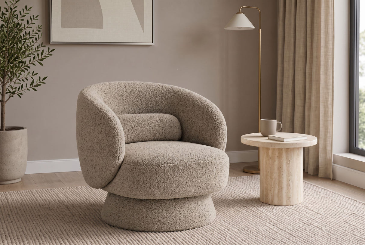 Armchair BOSSA NOVA 360° rotatable bouclé taupe