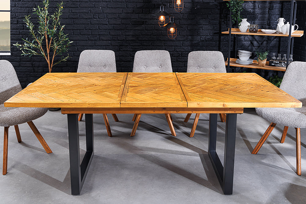 Dining table MOSAIK 120-160cm extendable recycled pine wood vintage brown