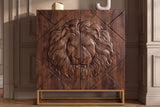 Highboard LION 120cm 3D lion front mango wood brown w/ gold metal frame
