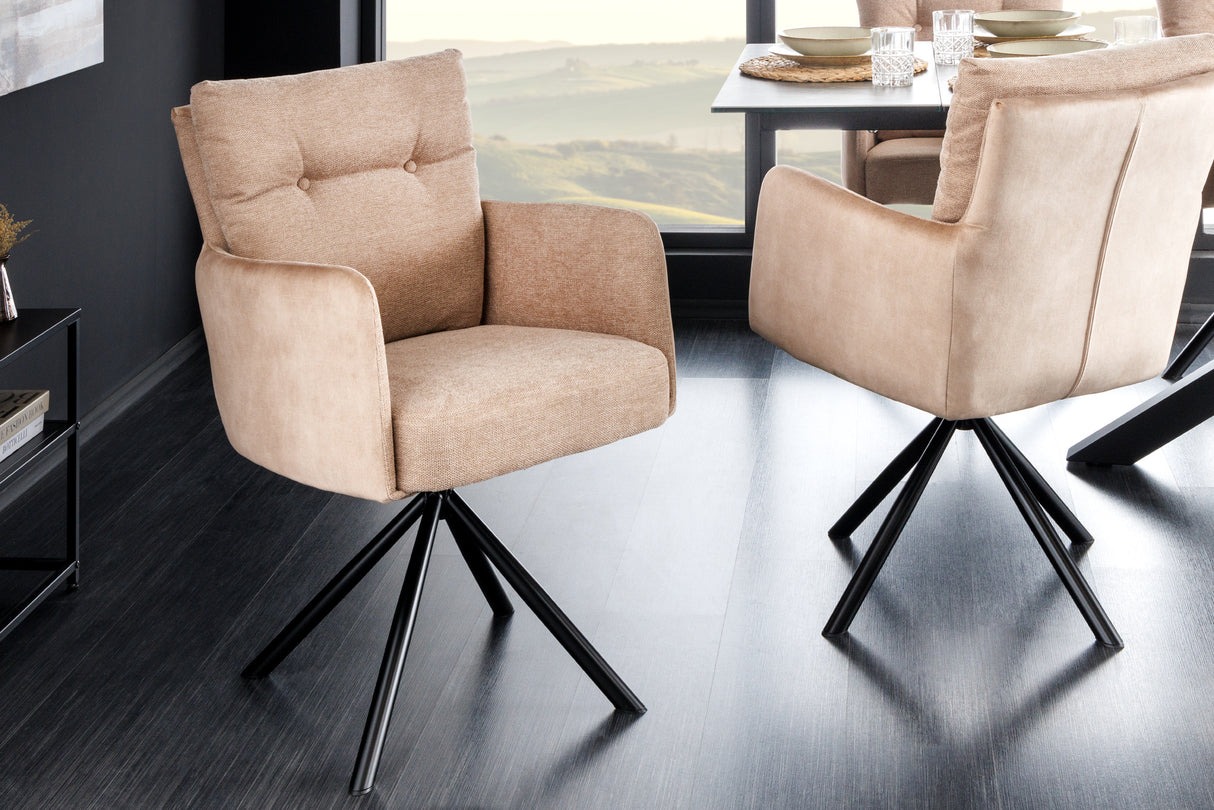 Swivel chair BIG GEORGE w/ armrests flat woven fabric velvet champagne beige rotatable