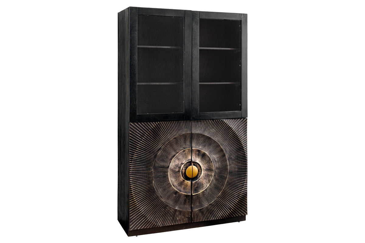 Highboard GOLDEN SUNSET 180cm 3D w/ glass doors mango wood black gold