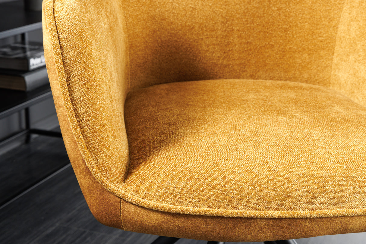 Swivel chair VERONA textured cloth and velvet mustard yellow