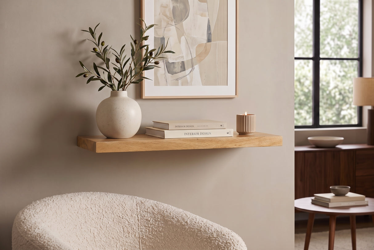Wall shelf PURE 60cm mango wood natural cream finish