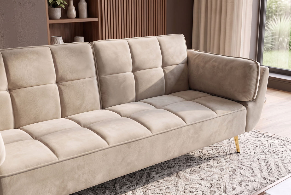 Schlafsofa BOUTIQUE 215cm 3-Sitzer Samt Champagner Beige