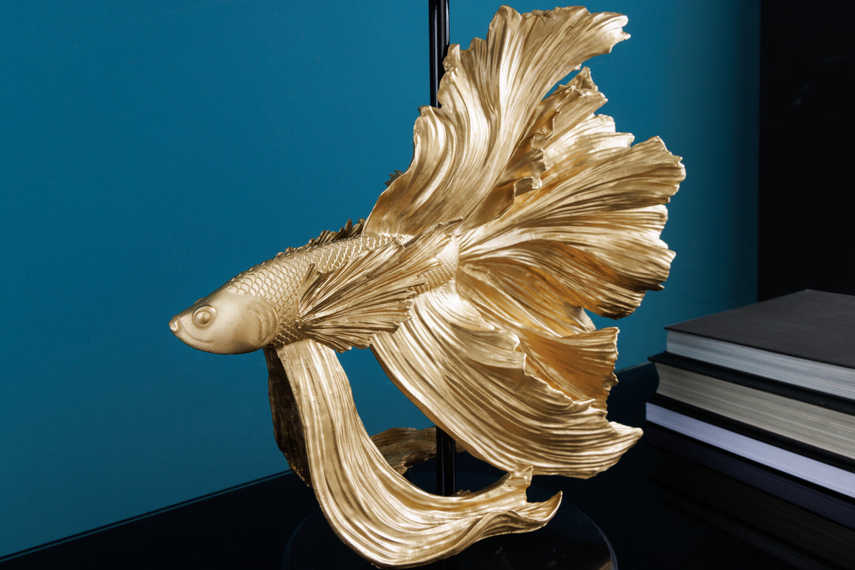 Tischleuchte CROWNTAIL 65cm Polyresin gold Lampenschirm schwarz