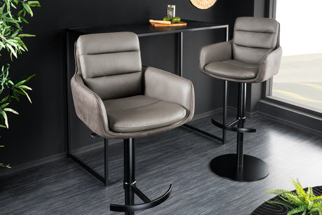Barhocker BIG GEORGE mit Armlehnen Microfaserleder taupe drehbar höhenverstellbar
