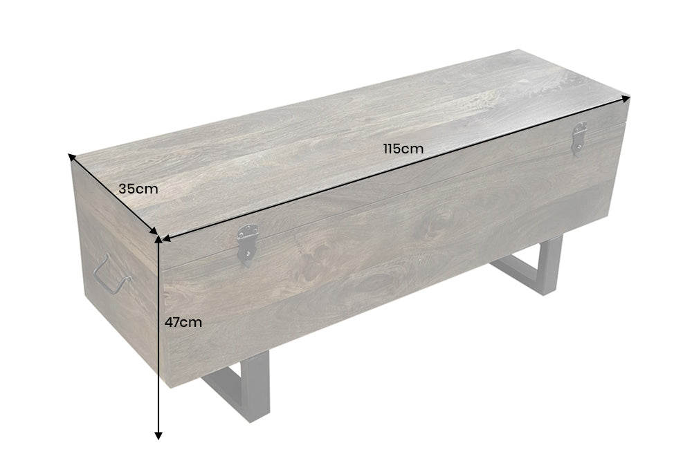 Sitzbank Truhe FACTORY LOFT 115cm Mangoholz taupe braun