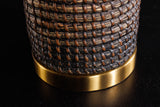 Tischleuchte ZEA 60cm Farbverlauf Seegras natur braun gold mit Lampenschirm grobes Leinen schwarz