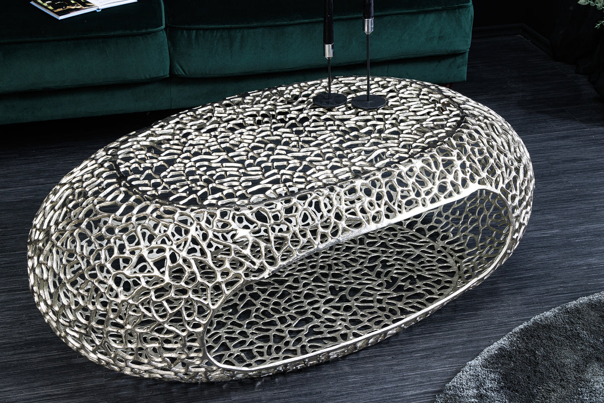 Coffee table ORGANIC LEAF 120cm silver