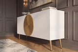 Sideboard AURUM 180cm textured front gold circle accent mango wood white gold metal feet