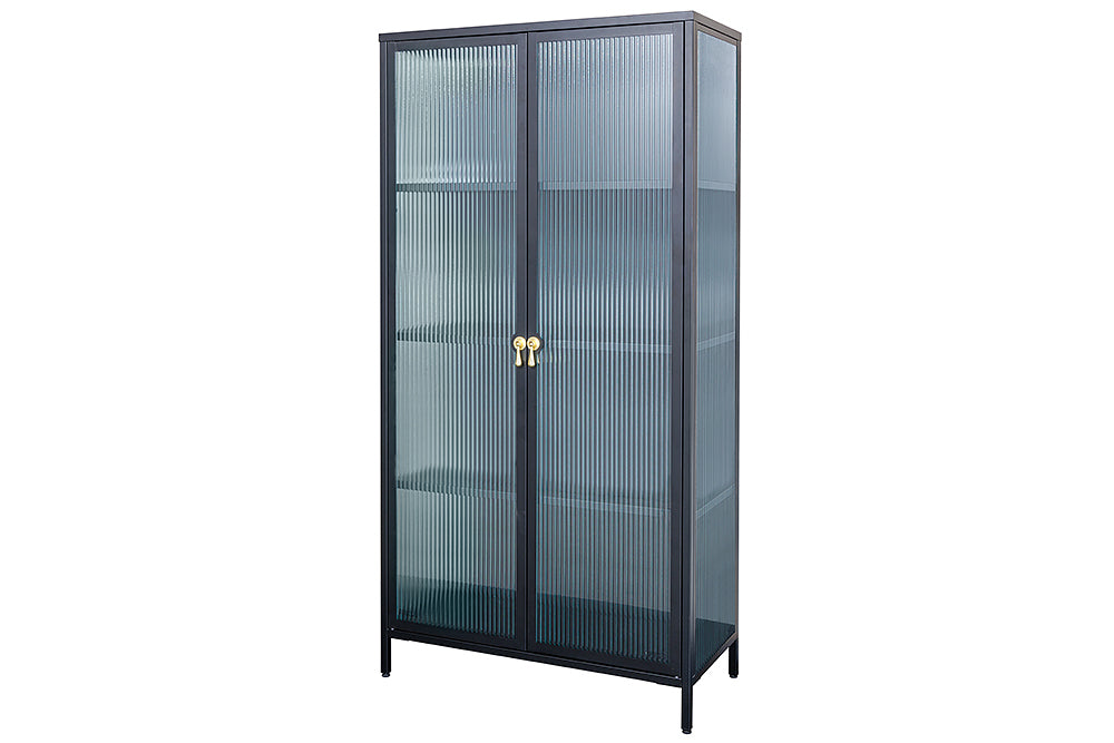 Vitrine AMSTERDAM 160cm Riffelglas schwarz