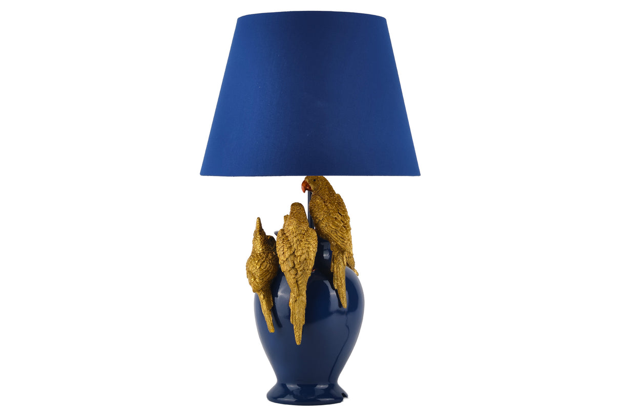 Tischleuchte PARROT 50 cm goldblau mit Stoffschirm