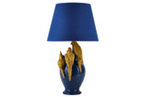 Tischleuchte PARROT 50 cm goldblau mit Stoffschirm