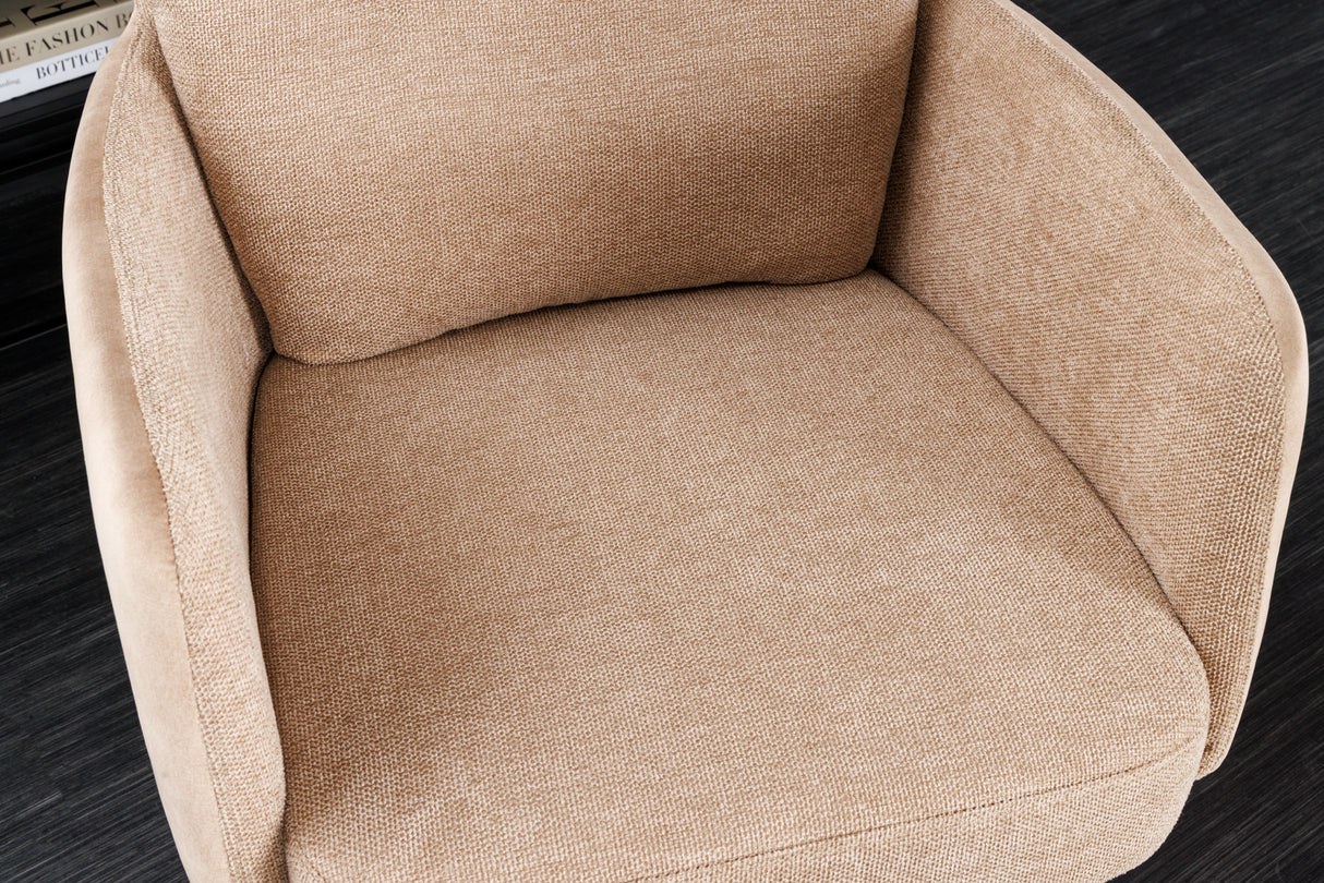 Swivel chair BIG GEORGE w/ armrests flat woven fabric velvet champagne beige rotatable