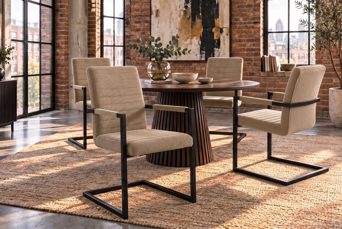 Freischwinger LOFT mit Armlehnen Kord taupe Metallgestell schwarz