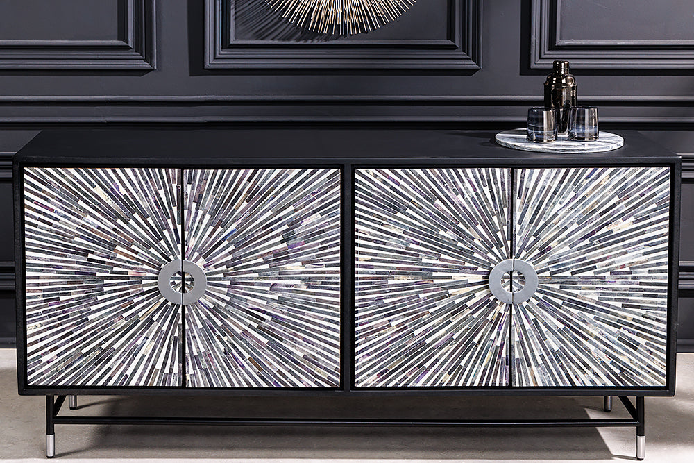 Sideboard HERITAGE 160cm mosaic bones black white