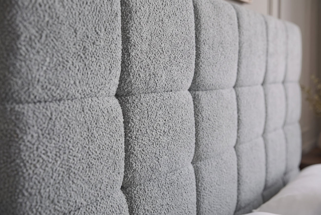 Bed PRESTIGE 180x200cm w/ storage space bouclé grey