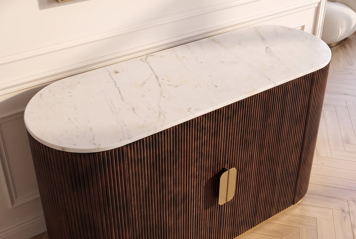 Sideboard GATSBY 120cm mango wood brown marble top white