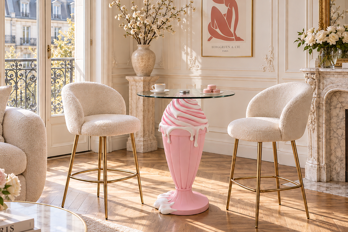 Bistrotisch SOFT POP 75cm pastellrosa mit magnetischer abnehmbarer Kirsche SWEET SOCIETY hauseigenes Design