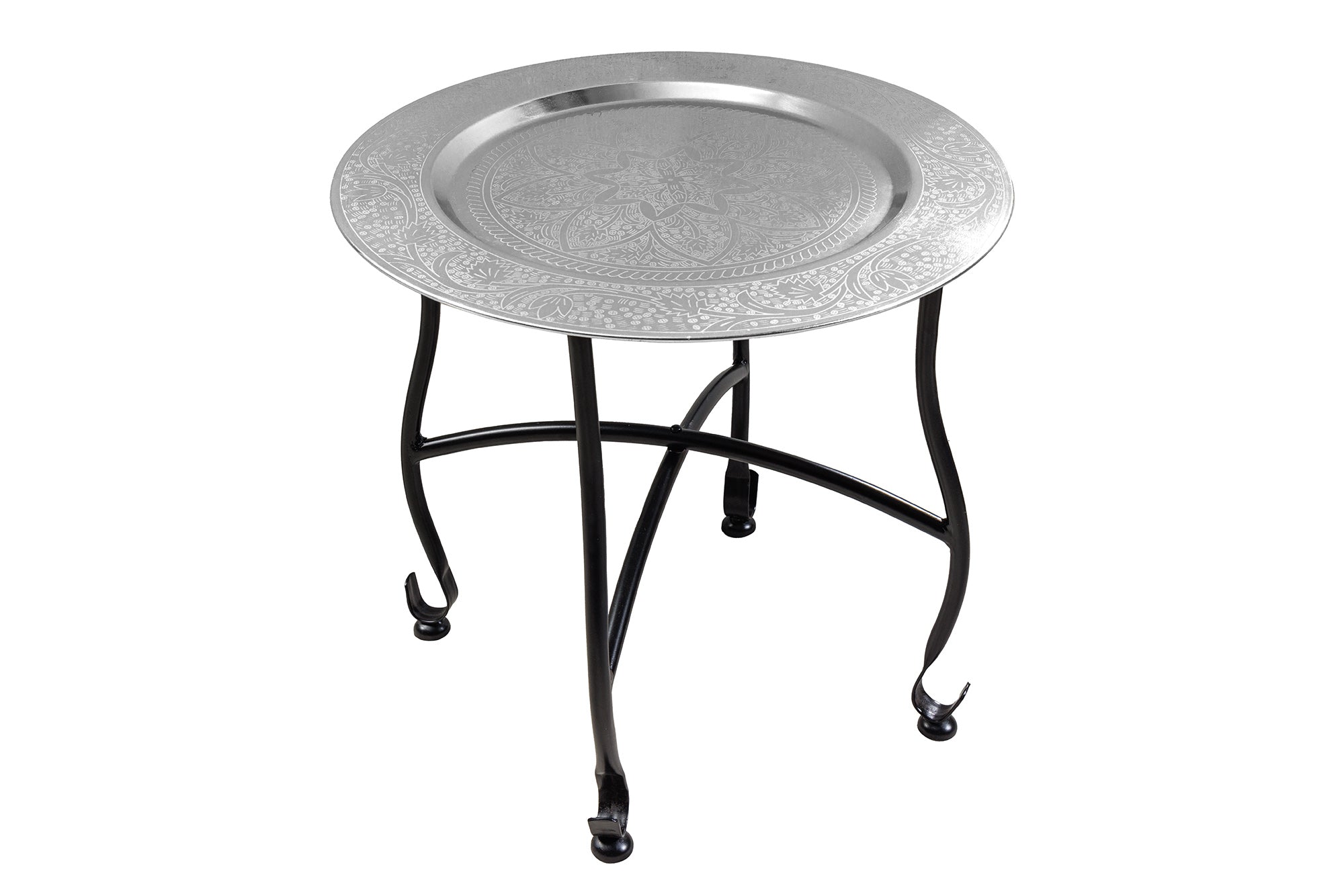 Living - Masuta laterala MARRAKESH 40 cm argintie , design cu textura batuta , tava detasabila 