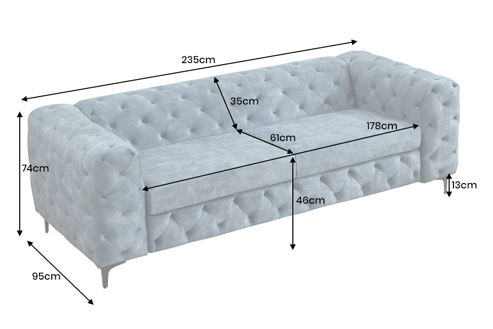 Sofa MODERN BAROCK 235cm 3-Sitzer Samt petrol