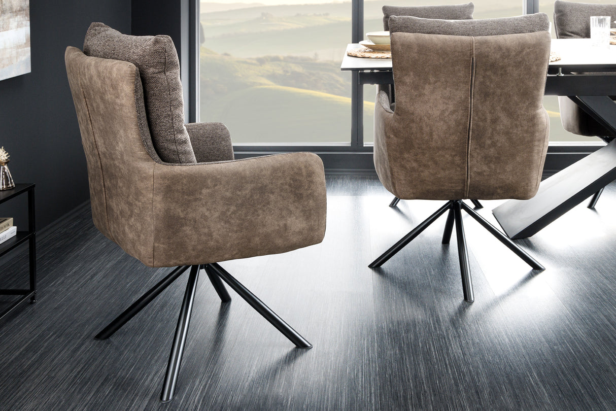 Swivel chair BIG GEORGE w/ armrests flat woven fabric microfibre taupe rotatable