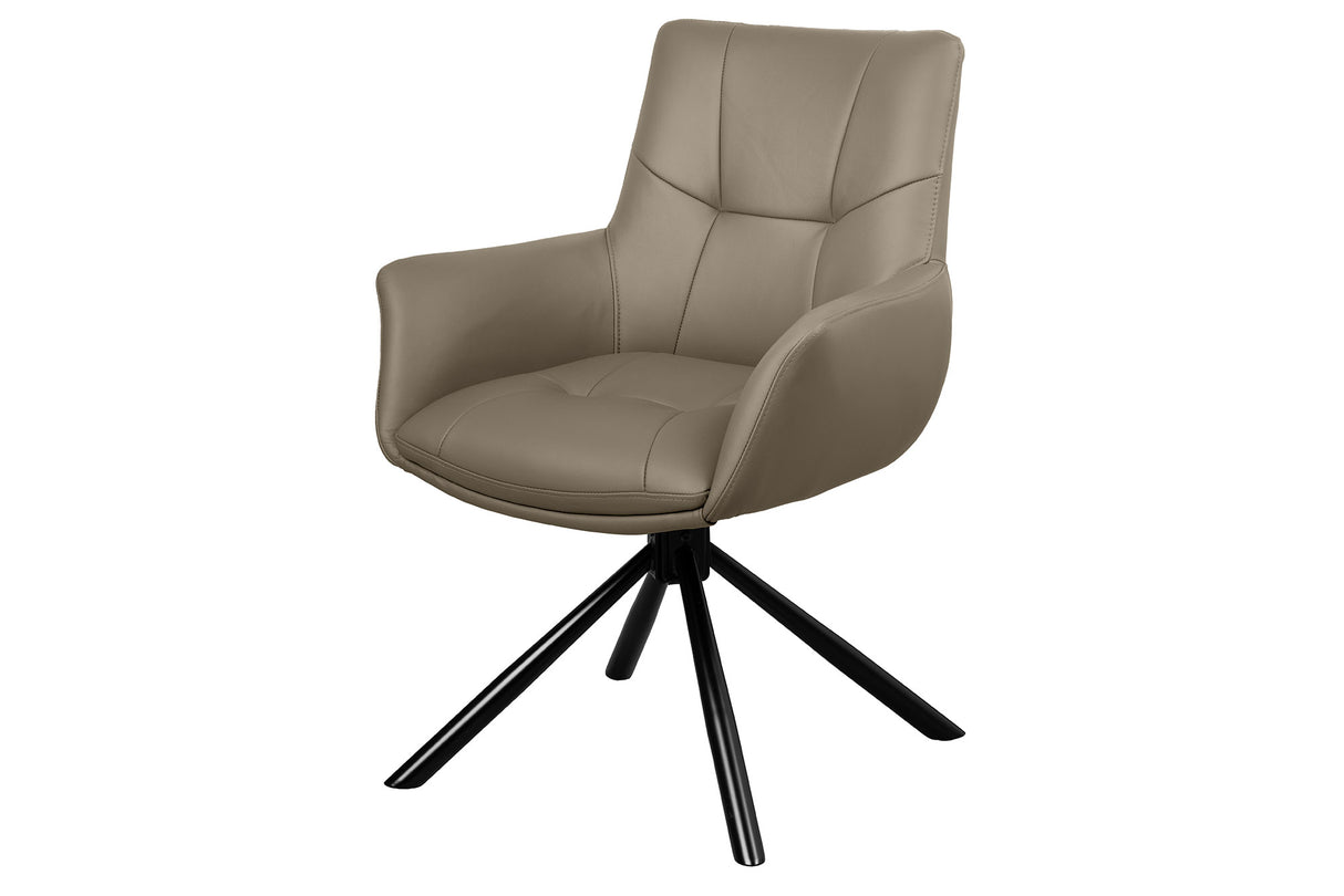 Swivel chair SIGNATURE 360° w/ armrests spring core leather taupe rotatable