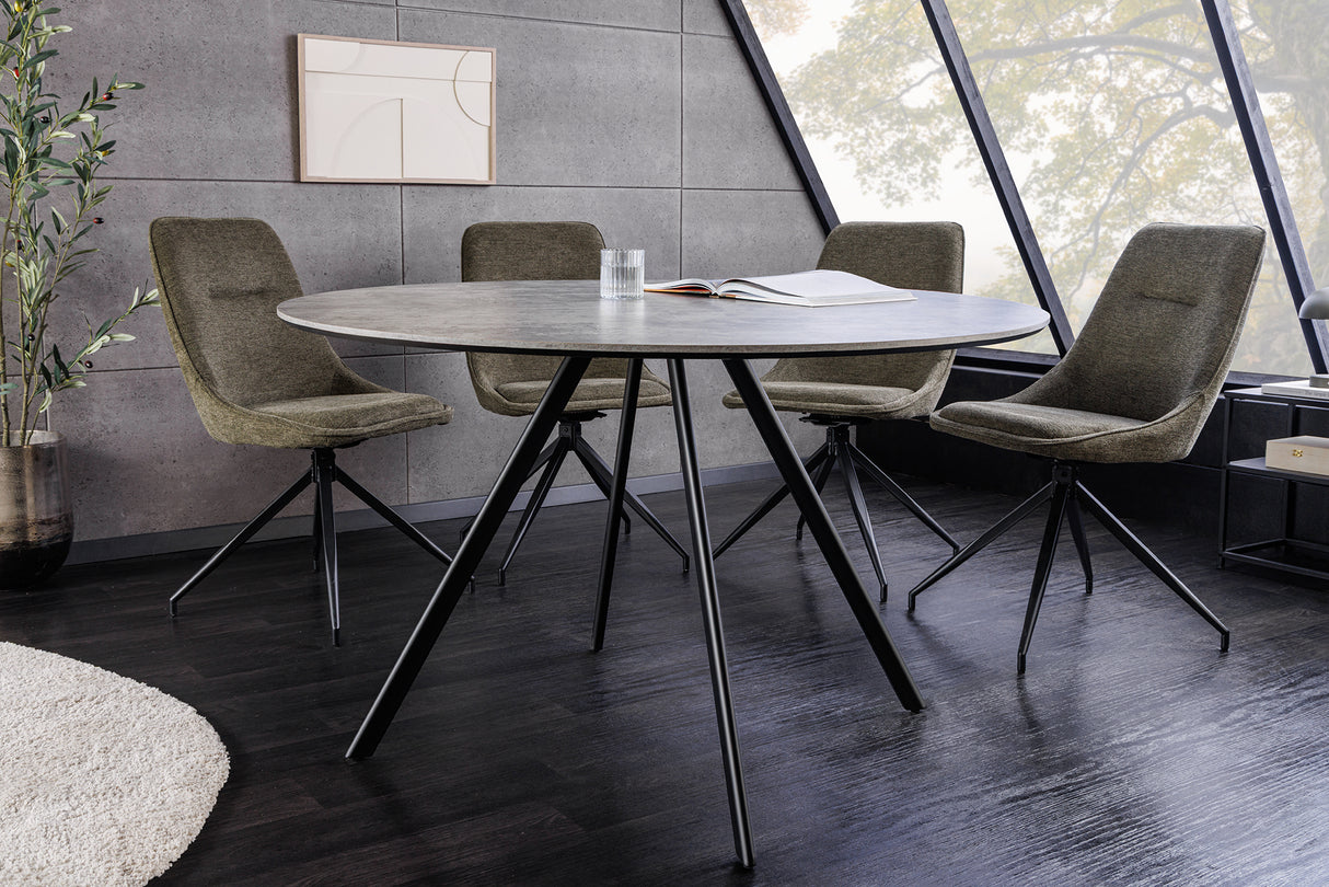 Esstisch ATELIER 100cm rund, graue Steinoptik mit schwarzen Metallbeinen