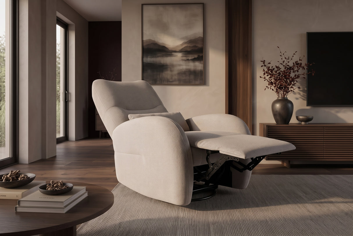 Kinosessel PRIORITY 360° drehbar elektrisch verstellbar mit USB-Anschluss Strukturstoff Greige