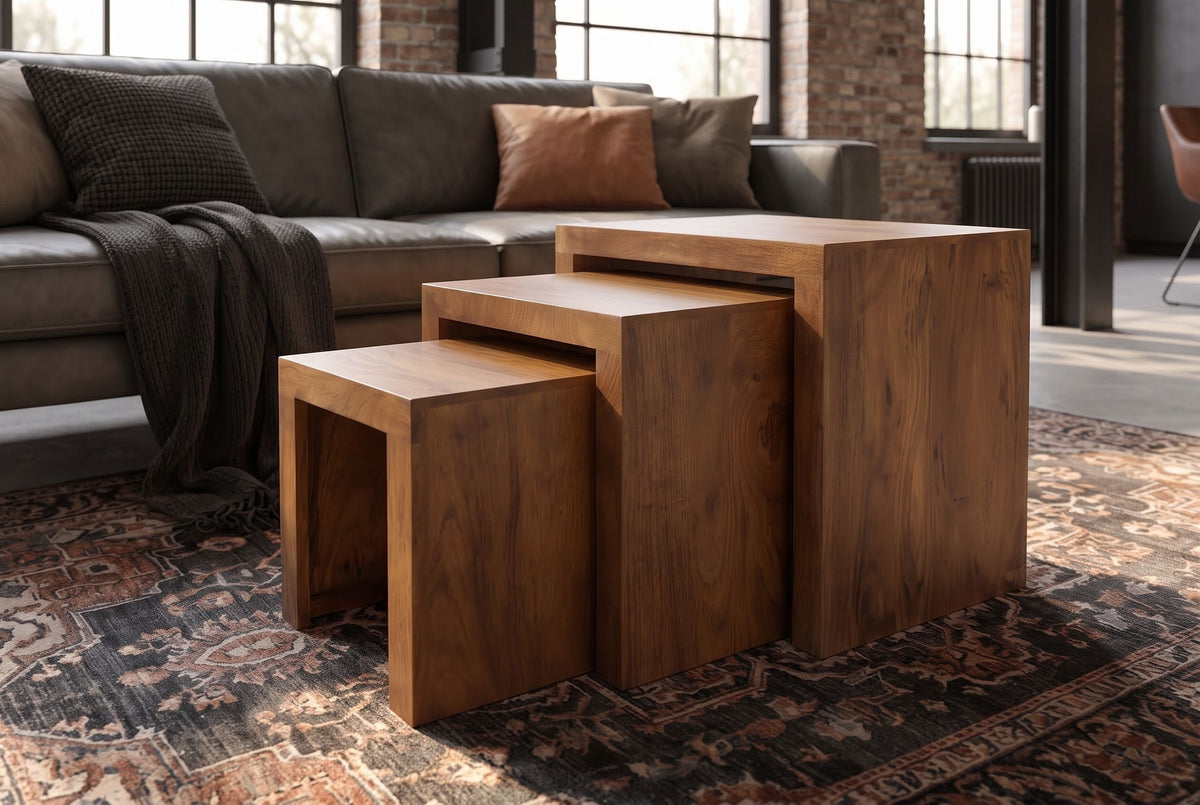Beistelltisch MAKASSAR 25-45 cm 3er-Set Mangoholz honigfarben lasiert
