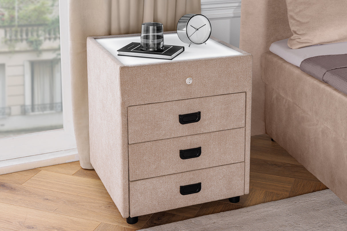 Bedside table TOULOUSE w/ LED light 55cm velvet beige