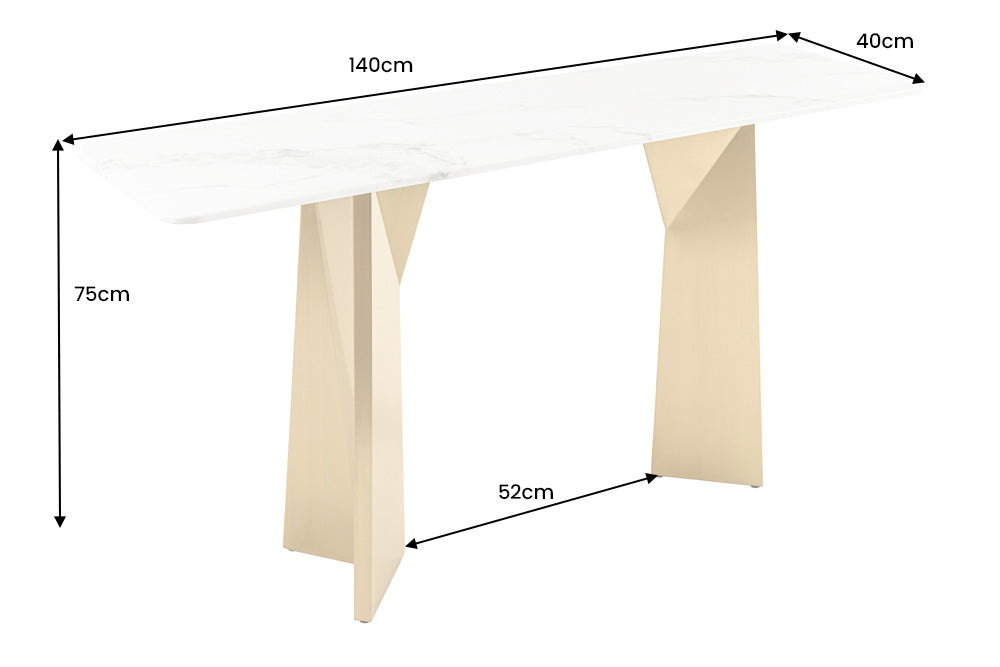 Konsole EXTRAVAGANCIA 140cm mit champagnergoldenen Beinen und weißer Marmorplatte