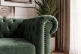 Sofa CHESTERFIELD 3-seater button tufted velvet emerald green w/ decorative stud trim
