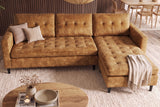 Corner sofa STOCKHOLM 220cm 3-seater w/ ottoman button tufted look velvet mustard yellow