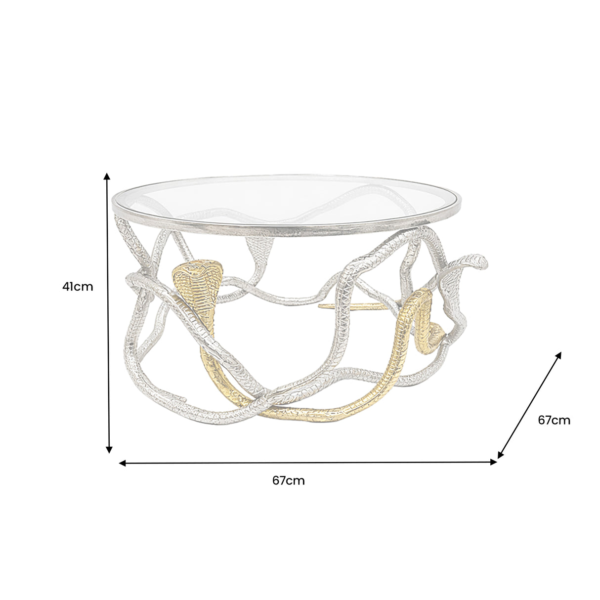 Coffee table COBRA 70 cm silver gold with glass plate