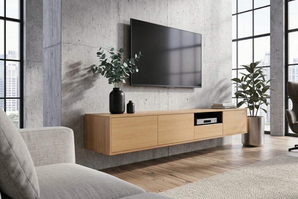 TV-Board LOFT 200 cm hängend natur schwarz