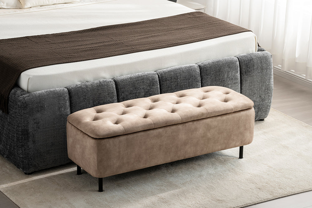 Sitzbanktruhe EN VOGUE 120cm mit Stauraum Samt beige