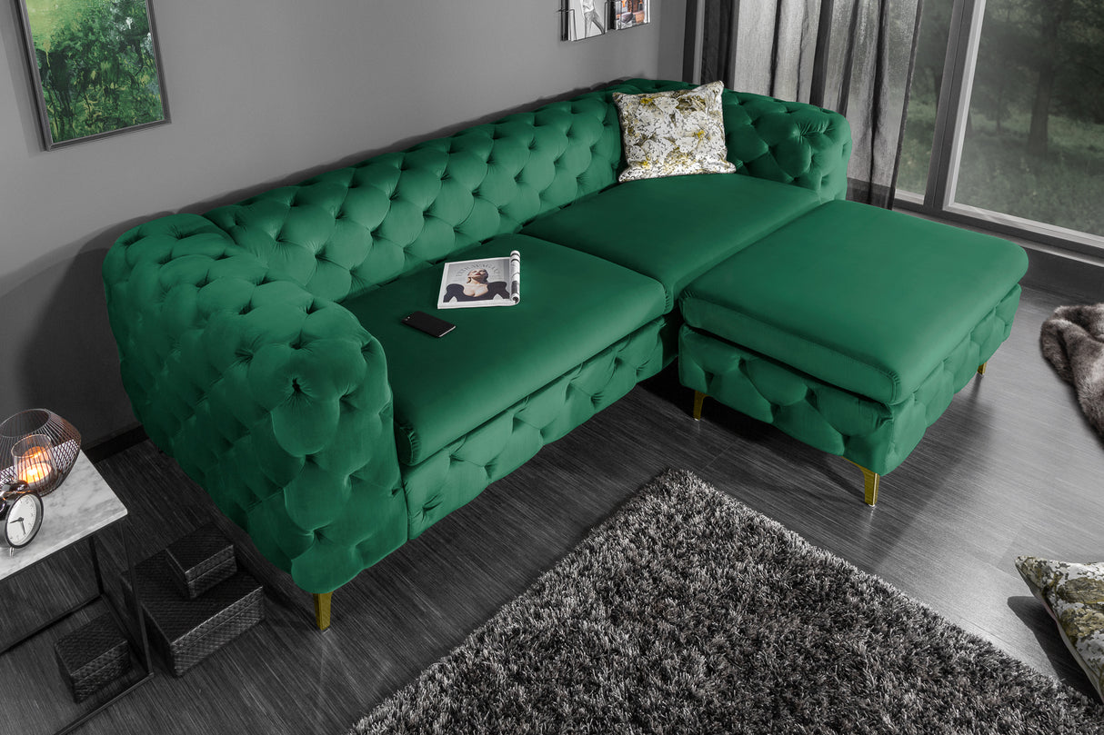 Stool MODERN BAROCK velvet emerald green in chesterfield style