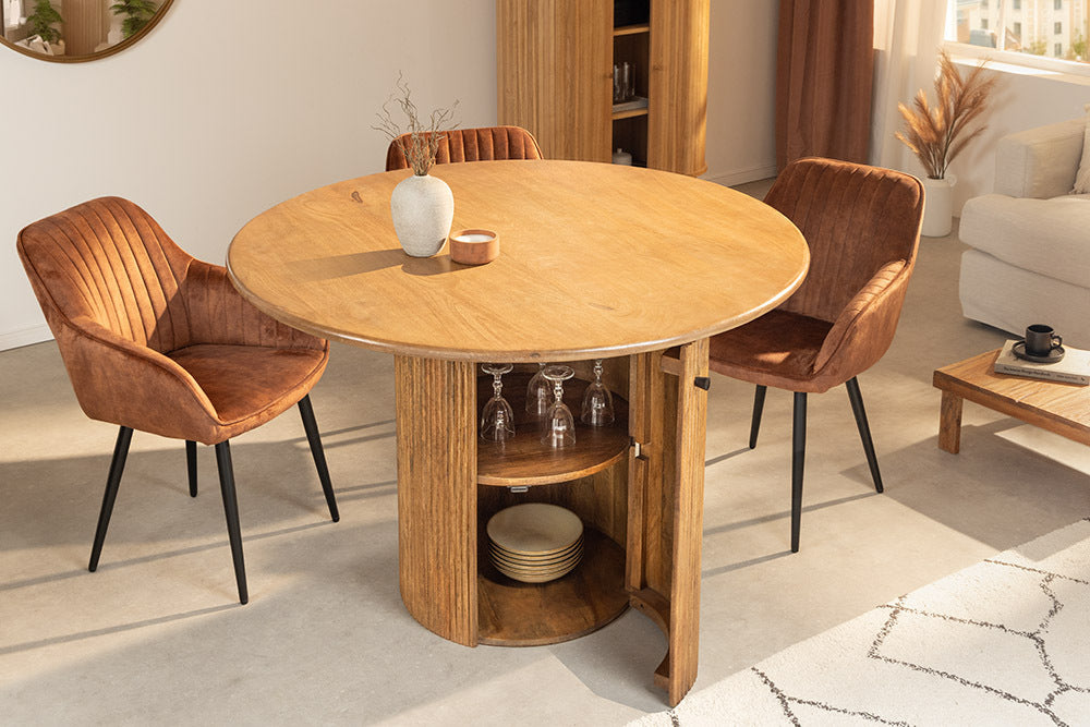 Dining table TRES CHIC Ø 120cm round mango wood brown w/ storage space