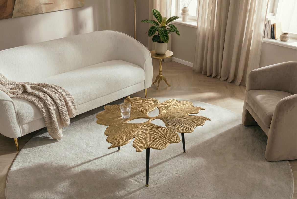 Couchtisch GINKGO LEAVES 75cm gold schwarz