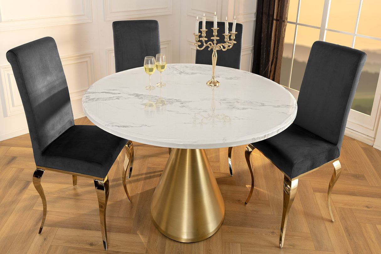 Esstisch ELEGANCIA 130cm rund Gestell gold weiß Marmoroptik