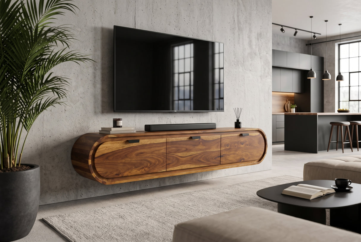 TV-Lowboard ORGANIC 160cm hängend Sheeshamholz braun