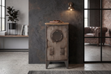 Cabinet NAUTILUS 80cm pine wood metal vintage brown