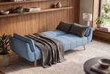 Schlafsofa DIVANI 220cm mit Armlehnenkissen Strukturstoff hellblau Holzfüße natur