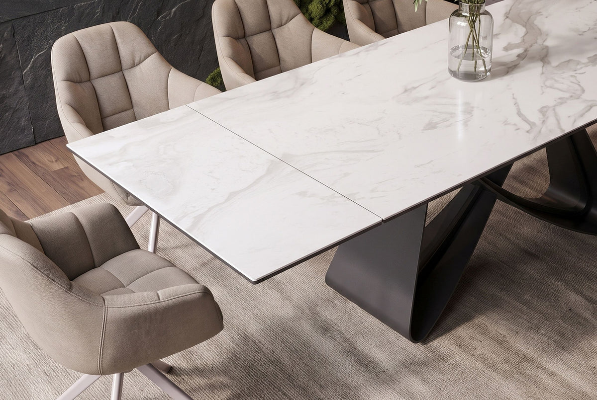 Dining table INFINITY 180-220-260cm extendable ceramic marble look white
