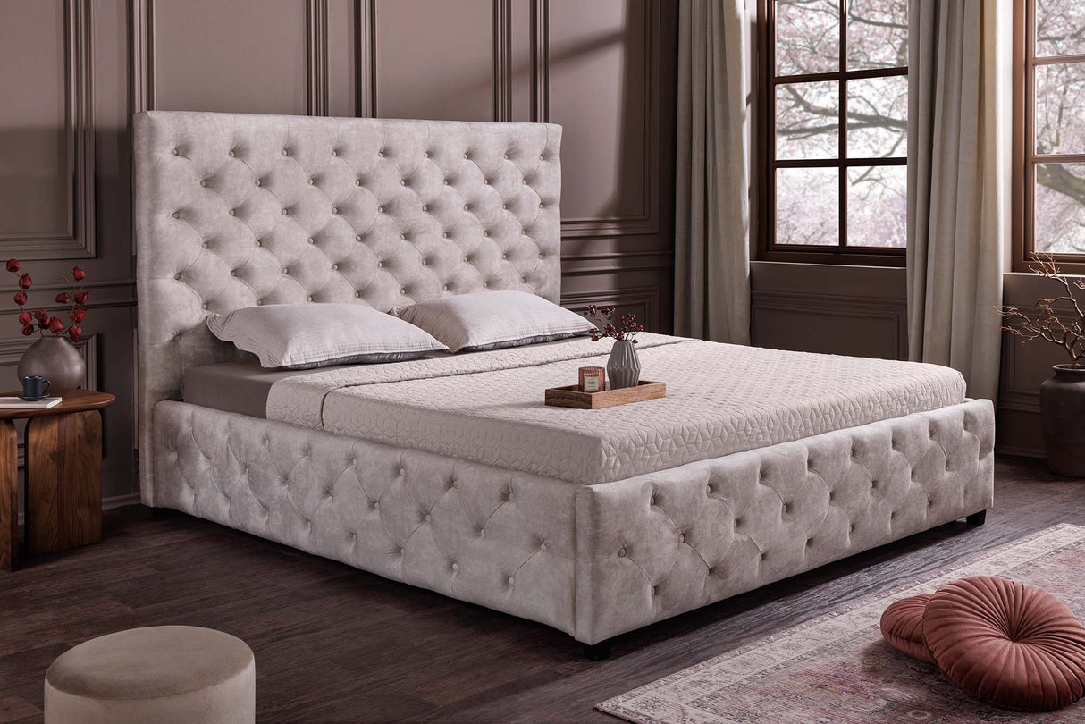 Bed PARIS 180x200cm CHESTERFIELD look velvet champagne beige w/ storage space