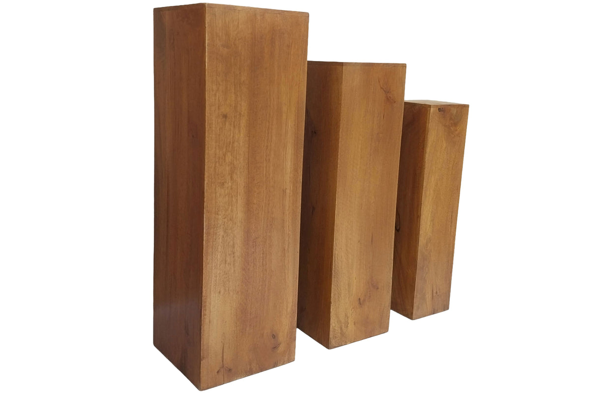 Decoration pillar MAKASSAR 60-80cm set of 3 mango wood brown honey finish