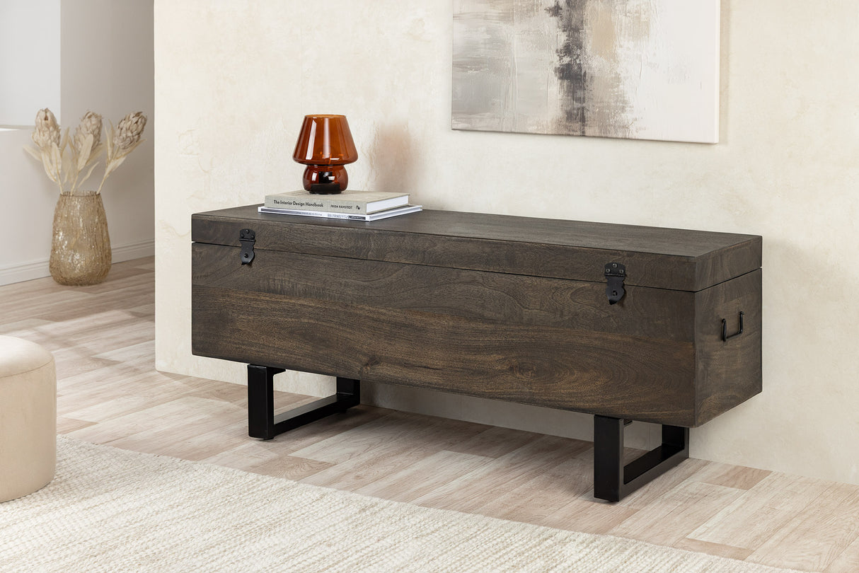 Sitzbank Truhe FACTORY LOFT 115cm Mangoholz taupe braun