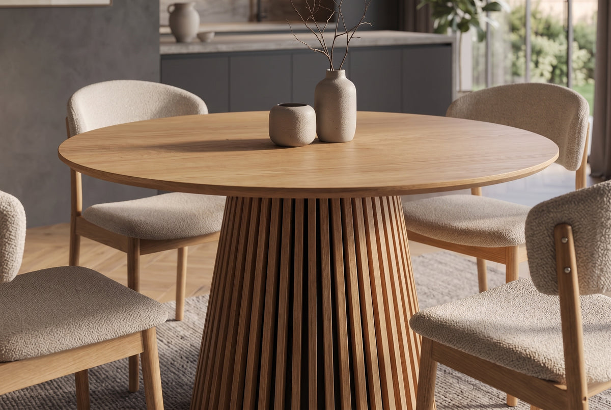 Dining table VALHALLA WOOD Ø 120cm round oak wood veneered natural